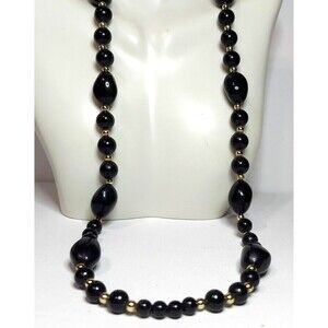 Black beads with silvertone spacers Necklace 30 in